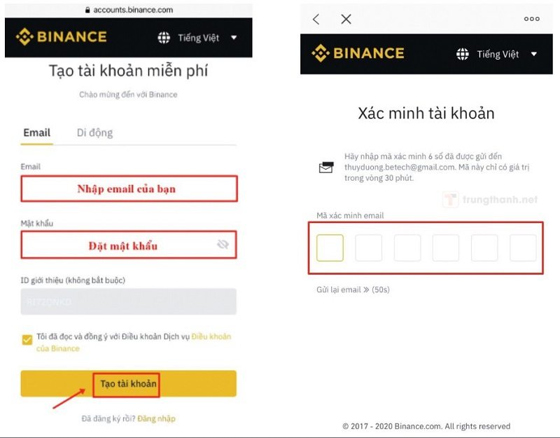 Hướng dẫn mở tài khoản sàn Binance