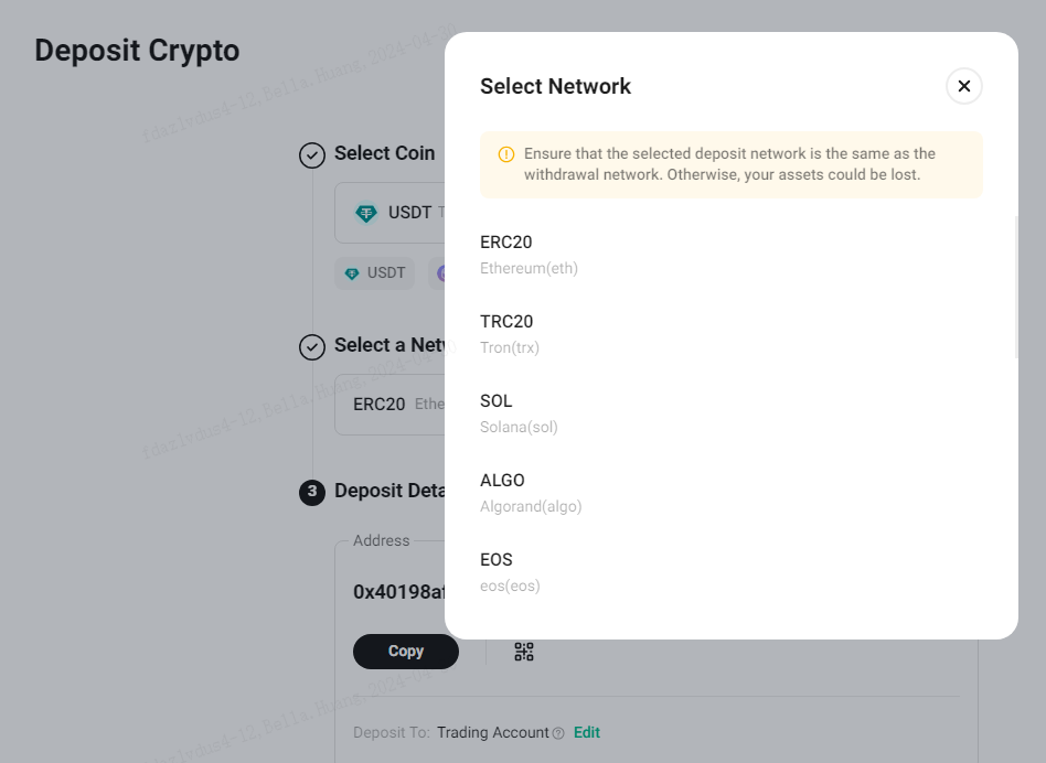 Chọn loại coin và mạng blockchain