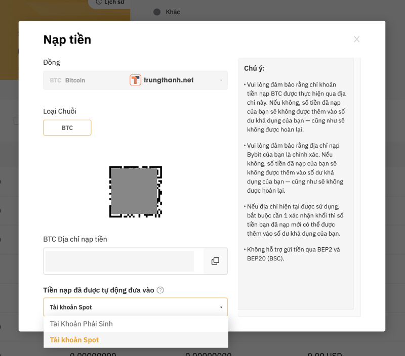 Lưu ý khi nạp tiền vào sàn Bybit