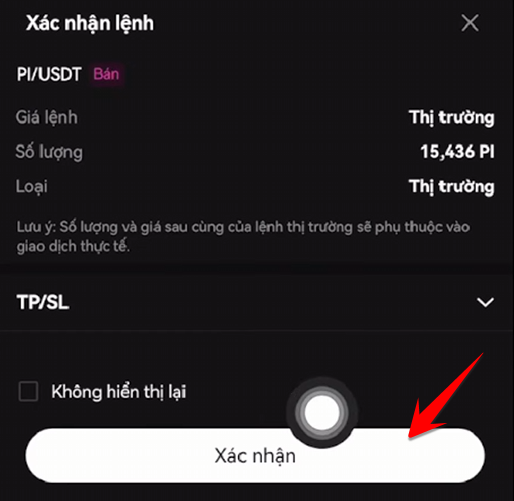 Bước 4: Thực hiện giao dịch bán Pi