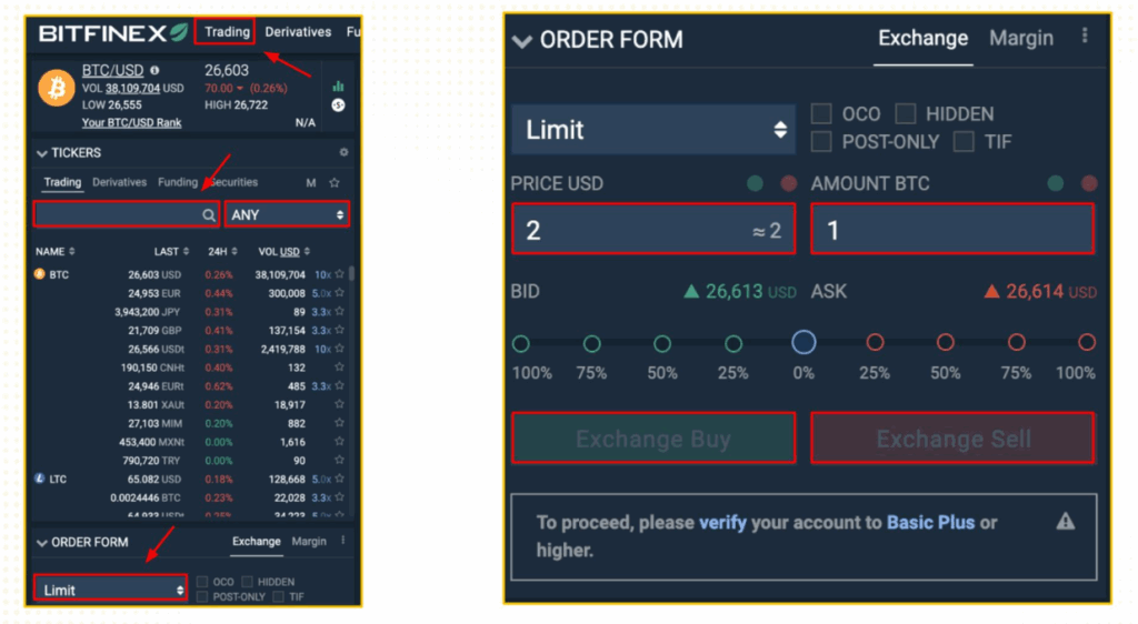 Cách sử dụng Bitfinex