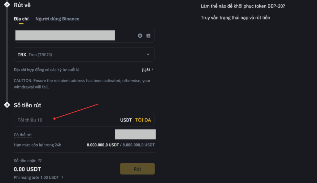 Kiểm tra khớp mạng blockchain và số dư khả dụng