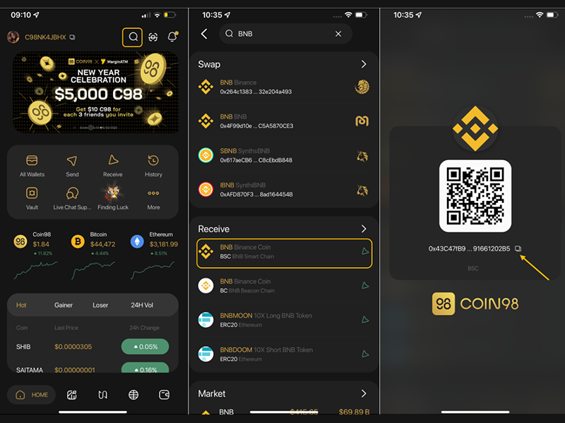 Cách lấy địa chỉ ví Binance Smart Chain
