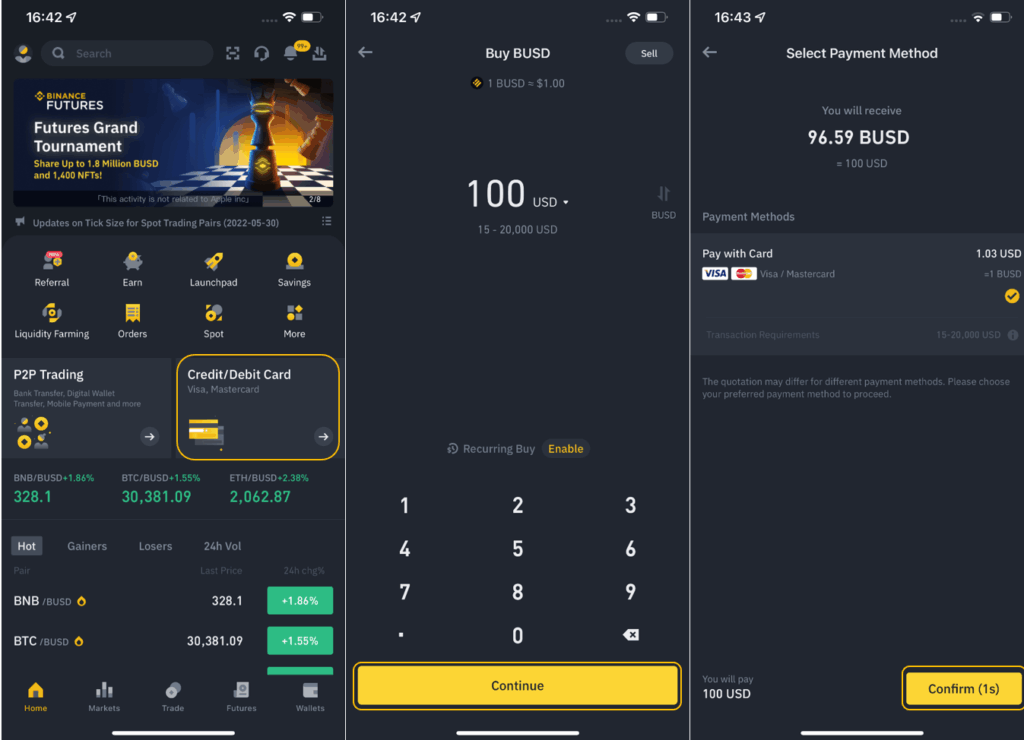 Mua coin bằng thẻ tín dụng trên Binance được không?